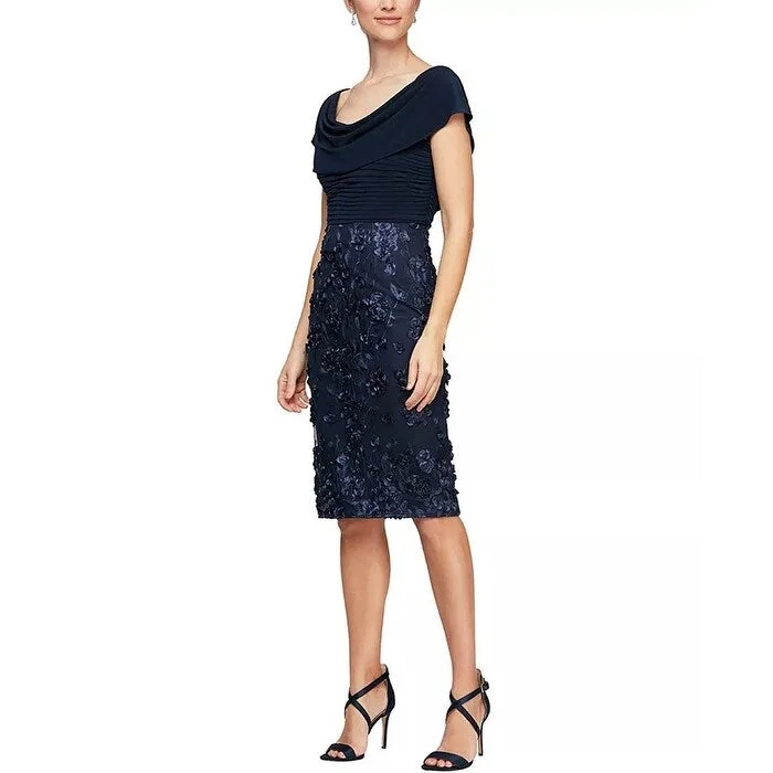 Alex Evenings Women's 3D Flower Sheath Dress Navy Size 6 Petite - 6P