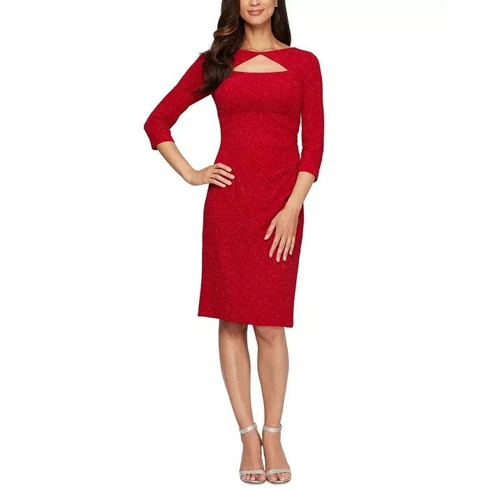 Alex Evenings Women's Glitter Cutout Sheath Dress Red Size 10