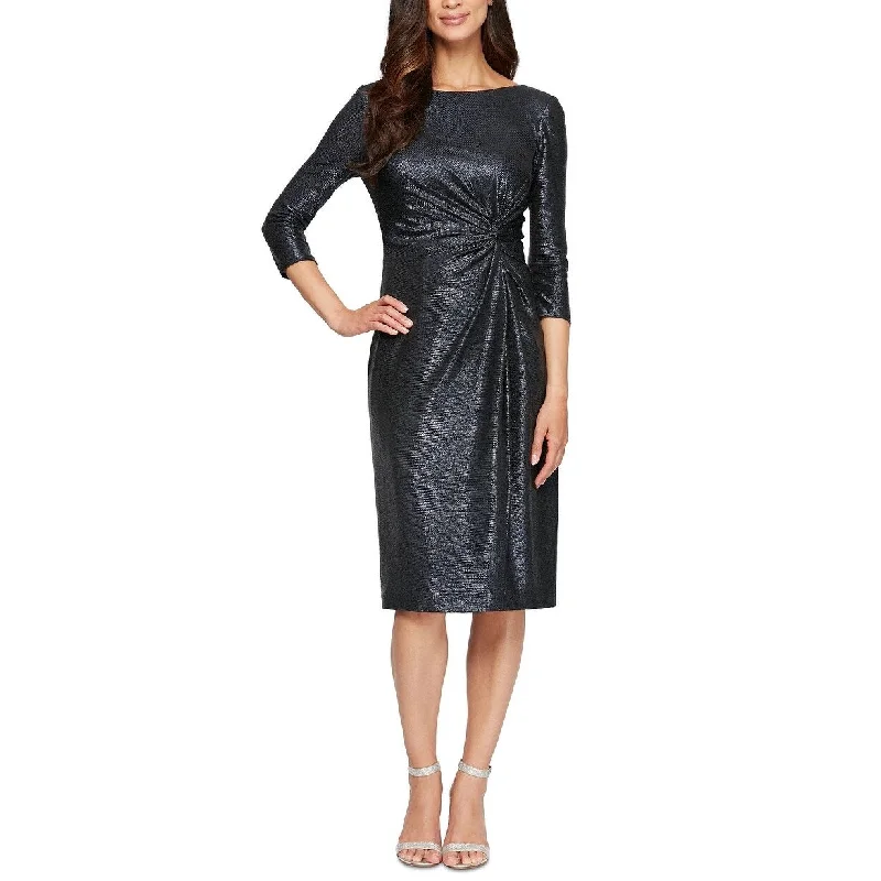 Alex Evenings Women's Knot Metallic Cocktail Dress Navy Size 12