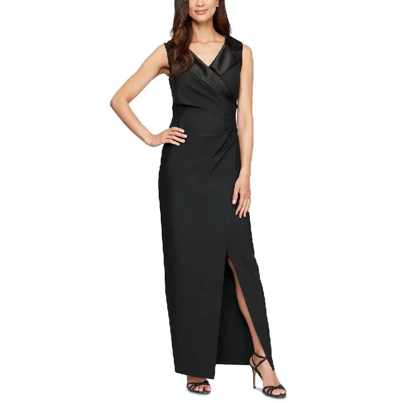 Alex Evenings Women's Notched Collar Jersey Gown Black Size 10