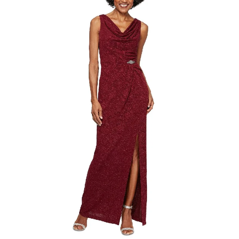 Alex Evenings Women's Petite Jacquard Column Gown Red Size 6