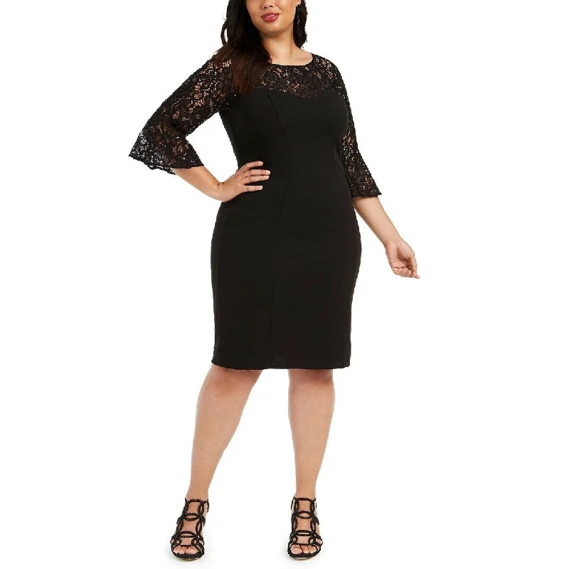 Alex Evenings Women's Plus Lace Top Sheath Dress Black Size Small - Petite Small