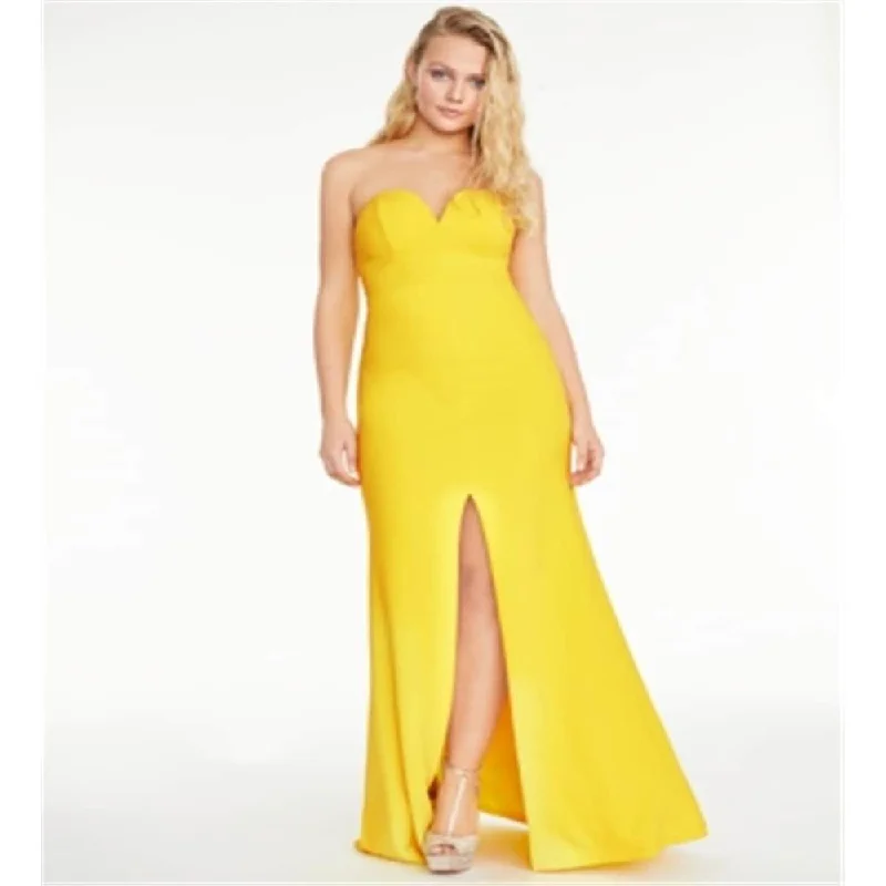 B Darlin Women's Slitted Sweetheart Neckline Full Length Evening Fit Flare Dress Yellow Size 11-12 - 45242