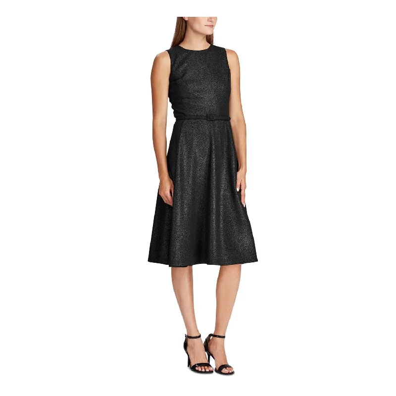 Ralph Lauren Women's Sleeveless Jewel Neck Below the Knee Evening Fit Flare Dress Black Size 2