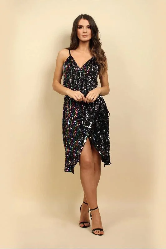 Aftershock London Multicolour Sequin Velvet Mini Wrap Dress