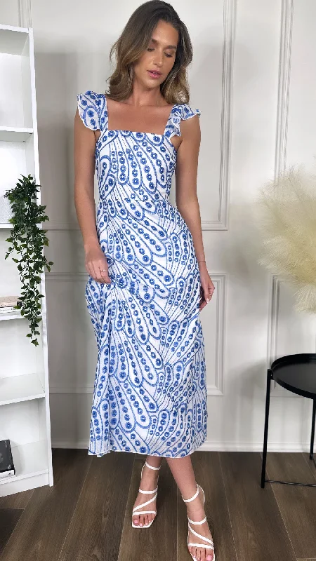 Alivia Blue Broderie Anglaise Maxi Dress