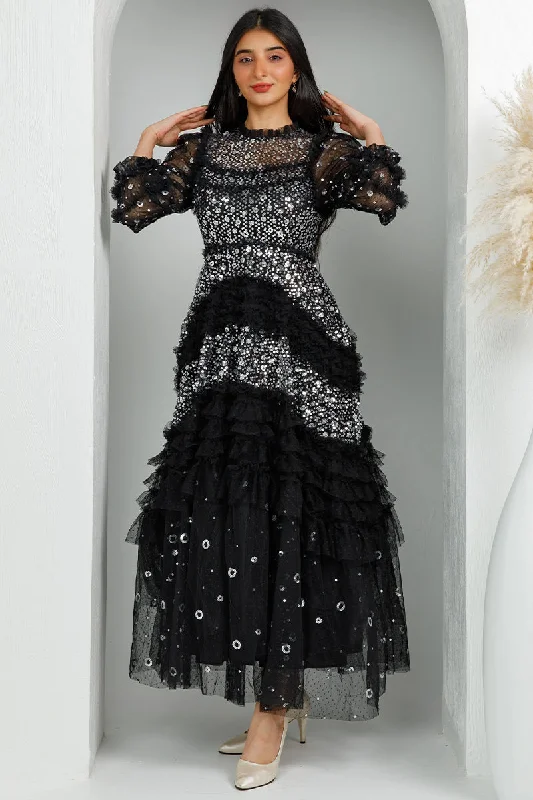 Amira Black Sequin Maxi Dress