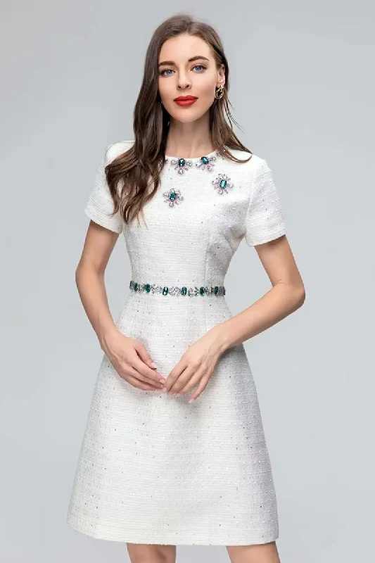 Bela White Jewel-Embellished Mini Dress