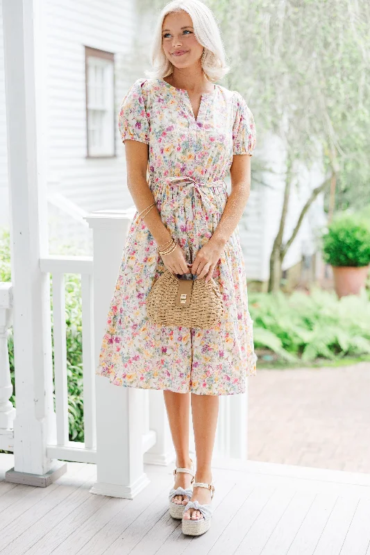 Best Days Ahead Lavender Purple Ditsy Floral Midi Dress