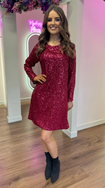 Brogan Burgundy Bow Detail Sequin Mini Dress