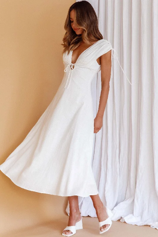 Cape Cod Drawstring Accent Midi Dress White