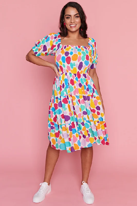 Nyla White Rainbow Pebble Dress