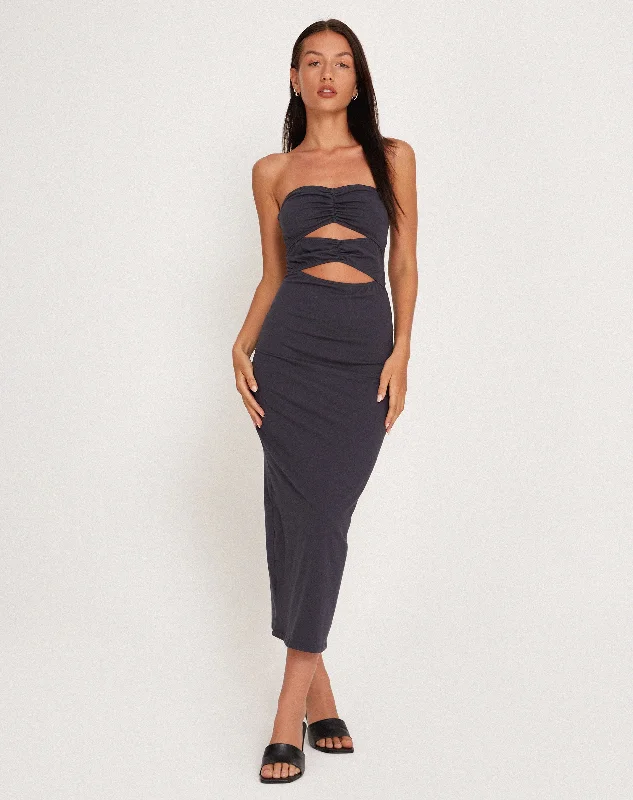 Dayuna Bandeau Midi Dress in Ocean Storm