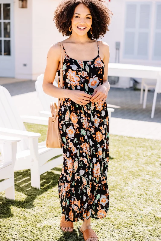 Give You My All Black Floral Midi Dress