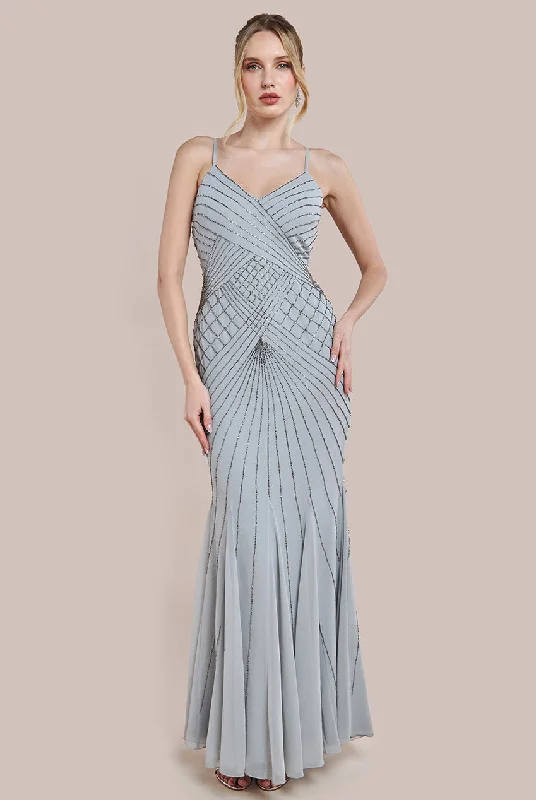 Goddiva Sleeveless Embellished Maxi Dress - Silver