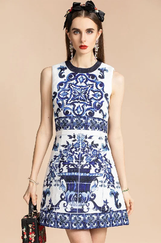 Hot Shot Majolica Print Mini Dress