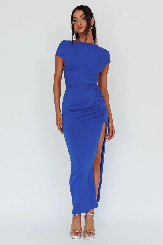 Lucinda Cap Sleeve Ruched Midi Dress Blue