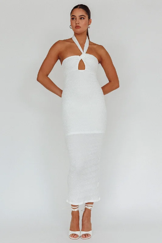 Mari Halterneck Midi Dress White