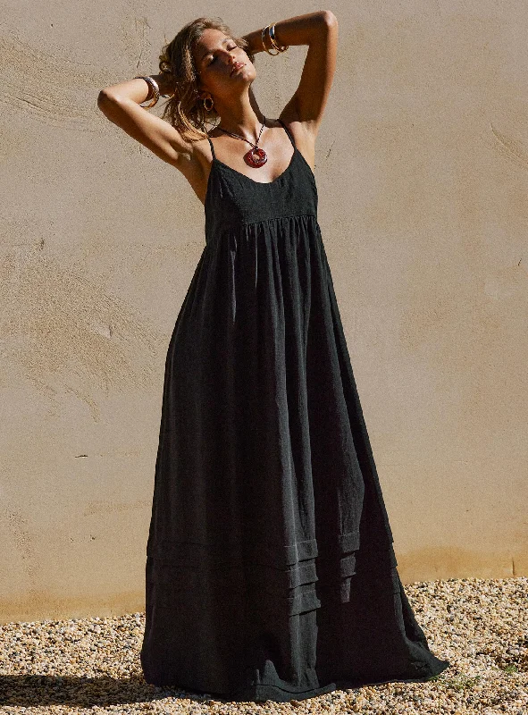 Milden Linen Blend Maxi Dress Black