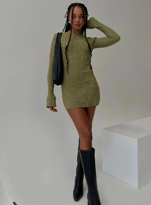 Osment Long Sleeve Knit Mini Dress Olive