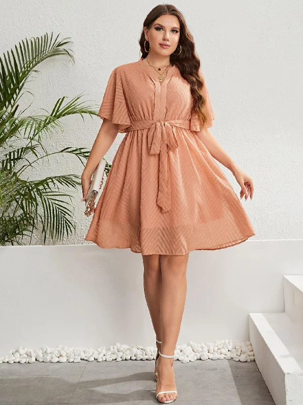 Plus Size Butterfly Sleeve Midi Dress