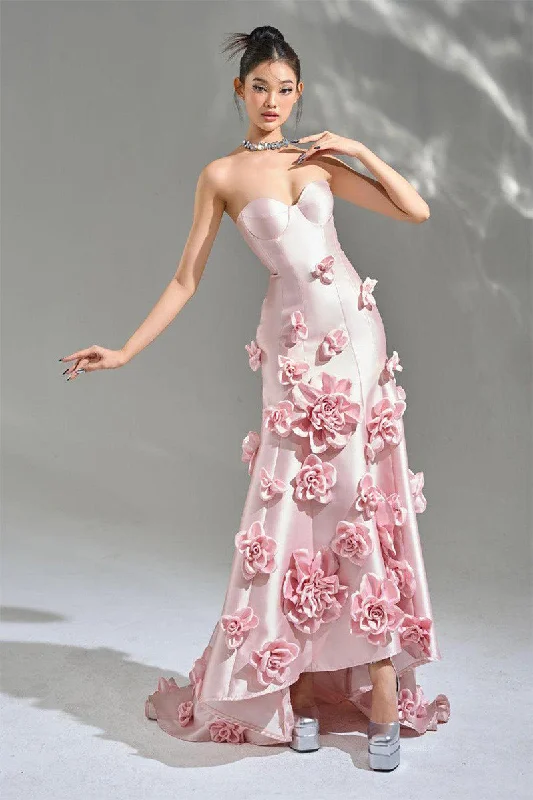 Samara 3D Floral Strapless Maxi Dress