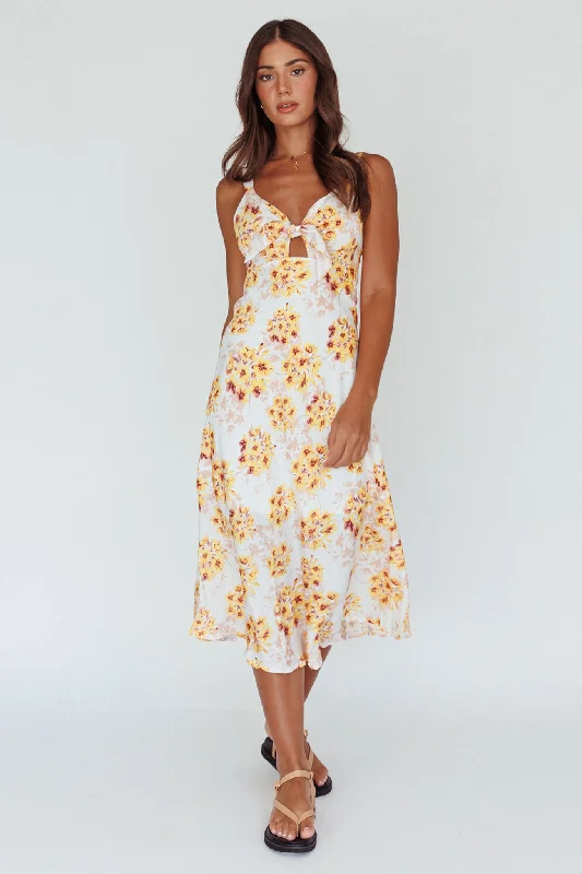 Starry Night Bust-Tie Midi Dress Floral Yellow