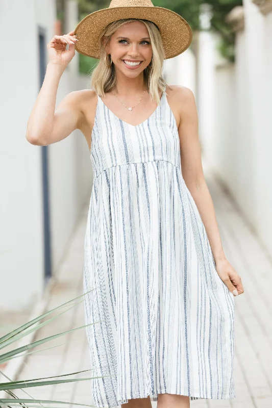 Summer Moves Navy Blue Striped Midi Dress