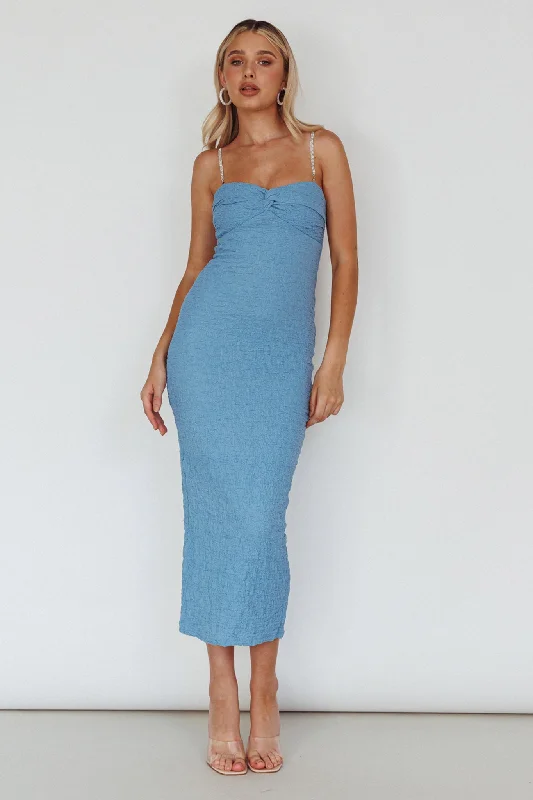 Tiffani Diamante Strap Midi Dress Blue