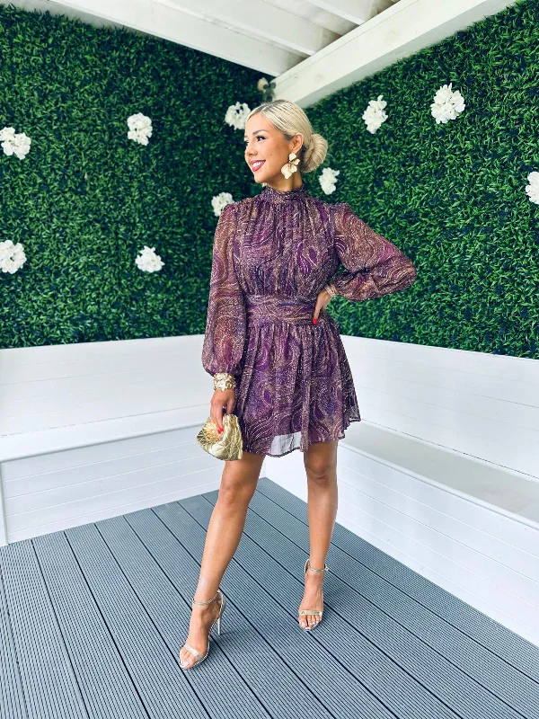 Winnie Gold Thread Mini Dress Purple